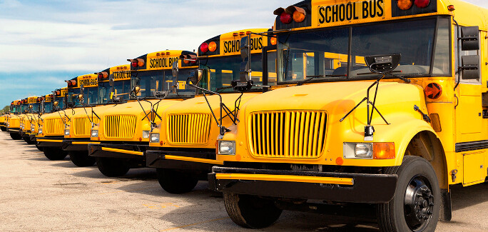 A line of School Buses